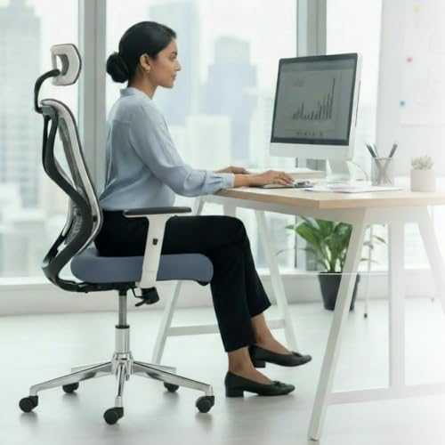 Image of NROC Metal Mesh Back Executive Office Chair - Ergonomic Design with Adjustable Height, Durable and Breathable Seating for Office Work | 64x 61x119 cm (Grey)