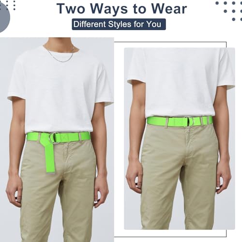 Image of WHIPPY Mens Canvas Belt with Metal Double D-ring 1 1 /2 inch Wide Plus Size Unisex Web Cloth Casual Belt for Jeans Pants