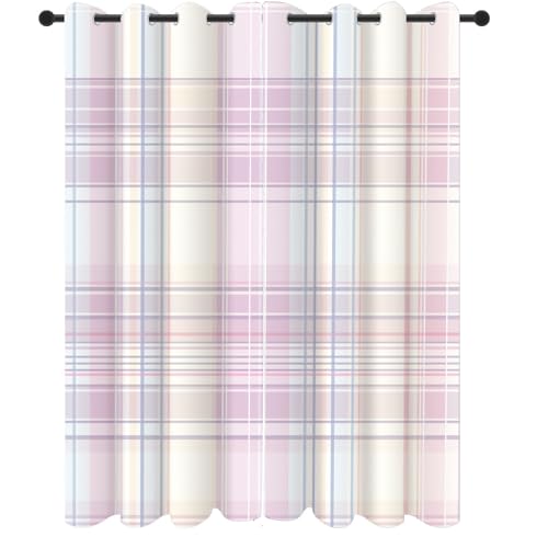 Set of 2 Pink Tartan Check Blackout Curtains Opaque Thermal Gingham Drapes with Eyelets 175 cm Long x 70 cm Wide Country House Style for Living Room & Bedroom - Image 2