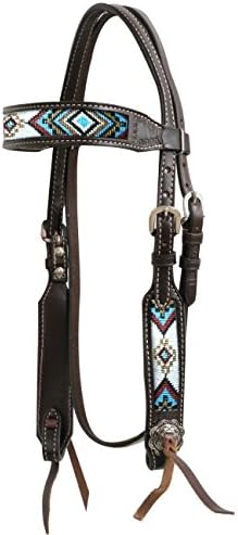 Showman Dark Chocolate Argentina Cow Leather Headstall w/Beaded Inlays! New Horse TACK!