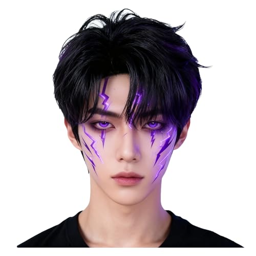 Jaugola Men Jinu Saja Costume Wig Anime Demon Boys Cosplay Props Halloween Party Outfit Accessories Merch Black