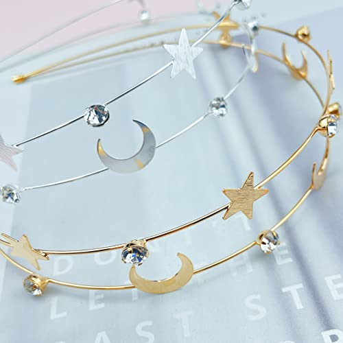 Aswewamt 2 Pcs Alloy Moon Five-Pointed Star Headbands Bridal Hair Hoop Wedding Hair Accessories Ornaments For Elegant Women Girls #TOP4