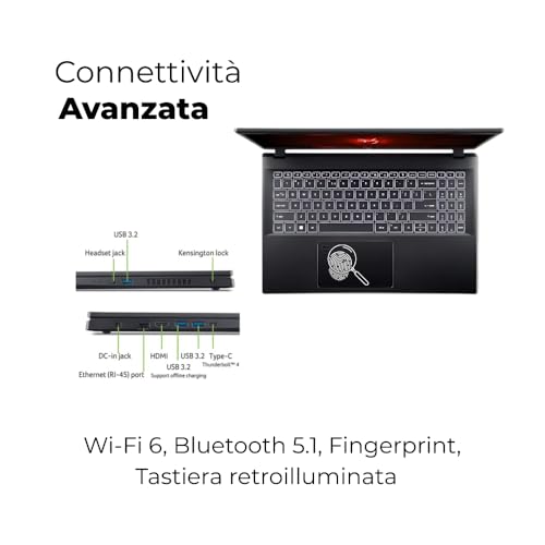 Nitro V15 Pc Gaming, Notebook Gaming AMD RYZEN7 7735HS, 32GB RAM DDR5, SSD 1TB, Display 15,6" FHD IPS 165 Hz, NVIDIA GeForce RTX 4050 (6 GB GDDR6), Tastiera Retroilluminata, Laptop Gaming - Notebook - Immagine 5