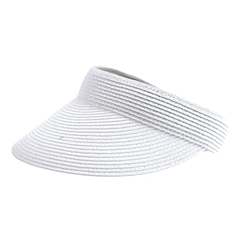 San Diego Hat Company Signature Women's Ultrabraid Large 3.5” Brim Visor with Ribbon Binding & Sweatband, Sun Hats for Women, White