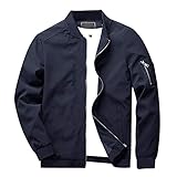 KEFITEVD Leichte Bomberjacke Herren Pilotenjacke Männer Blouson Windjacke Baseball Jacket Fliegerjacke mit Stehkragen Herbstjacke Freizeitjacke Dunkelblau L