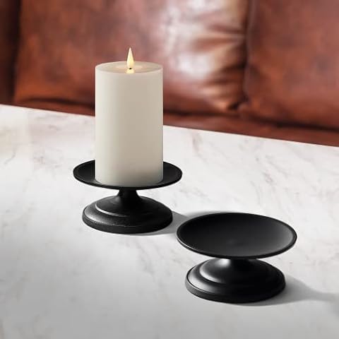 LampLust Candle Stands for Pillar Candles - 2 Pack, Matte Black, Fits up to 4 Inch Diameter Candles, Decorative Candle Plates for Modern Home Decor, 2 Inch Tall, Perfect for Wedding Centerpiece Cover