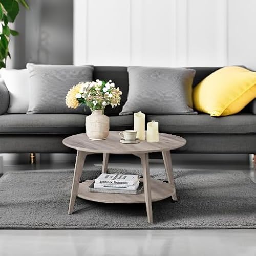 image for VASAGLE MAEZO Collection - Round Coffee Table, 2-Tier Center Table wit