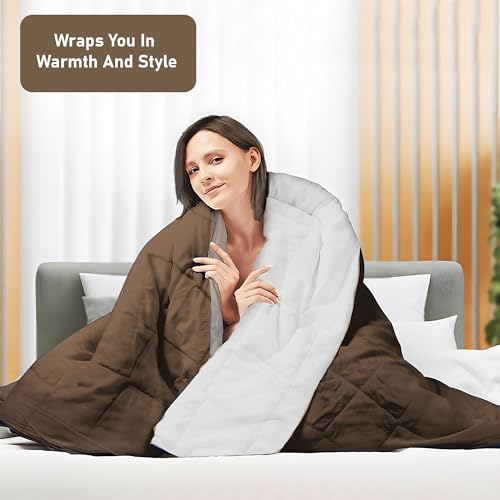 Image of Kuber Industries Premium 90x100 in (Extra Thick) Reversible Soft Blanket for Winter|300 GSM Comforter & Garam Kambal for Home | Quilted Razai /Double Bed Blankets for Winter | Coffee & Off White