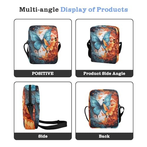 Crossbody Bag Fire Flame Ice Butterfly Messenger Bag for Women Men Purse Shoulder Bag Satchel Bag with Adjustable Strap 214A48654