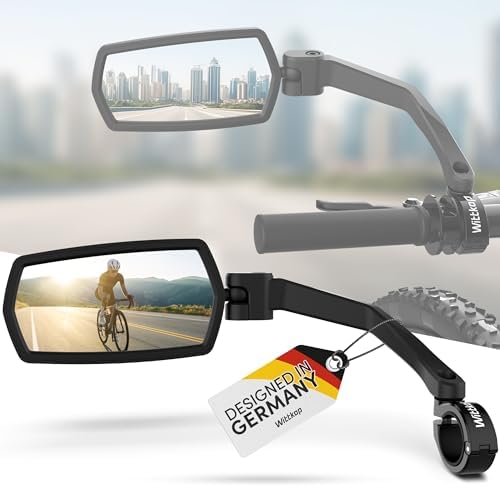 WITTKOP Fahrradspiegel | Großes HD Sichtfeld | 360° Dreh- & Einklappbar | Montage Ober- & Unterhalb | Bruchfest & Langlebig | Konvexer Rückspiegel für Fahrrad, E-Bike | Lenker, ebi