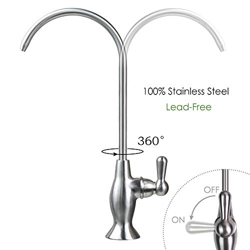 Drinking Water Filter Faucet Stainless Steel Kitchen Bar Sink Purifier Faucet,fits Most Reverse Osmosis Systems,Lead-Free/Brushed/Single Handle (YD2201)