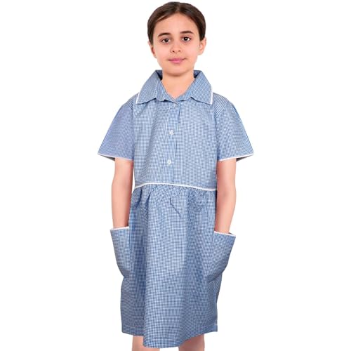 Vestido de escuela de guingán para niñas de 2 a 14 años con coleteros a juego A2Z 4 Kids