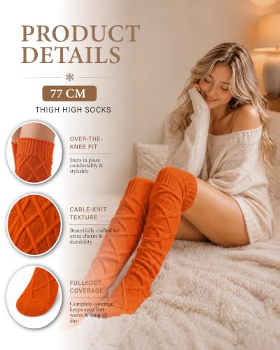 Image of Pcavin Thigh High Socks for Women, Long Cable Knit Over Knee Boot Stockings | Extra Long Fit, Cable Knit Texture, Warm Thick Knit, Winter Boot Socks, Cozy Leg Warmers, Sweater Sock Style