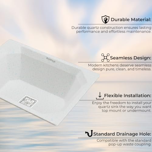 Image of BASINQU Quartz Sink for Kitchen | 24x18x9 Inches Sand-Pluto Single Bowl Sink For Kitchen Basin Diamond Designed | Granite UV Protected Scratch Resistant, Undermount /Topmount Kitchen Sinks