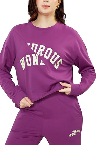 Image of ZEYO Women Cotton Track Suit Typography Printed Crop Top Co-ords Set