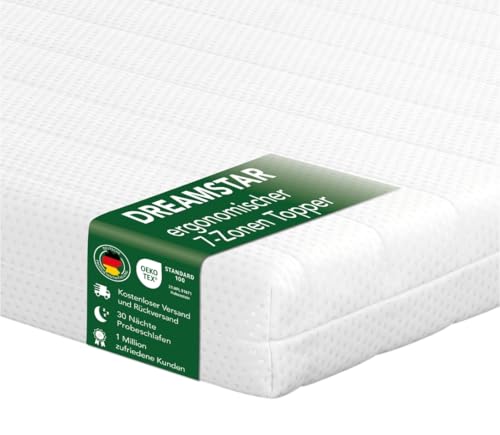 DREAMSTAR Easy Flex | ergonomischer Matratzentopper mit Kaltschaumkern | Matratzenauflage mit Härtegrad 2 und 3 | Öko-TEX® | 10 cm hoch | 90 x 200 cm