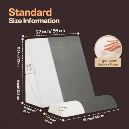 Image of Orthopedic Adjustable Wedge Pillow with Memory Foam & Headrest for Back Support, Leg Elevation, Acid Reflux, GERD, Snoring Relief - 7 Inclines - Soft Washable Cover - Grey (56 x 53 x 38 CM)