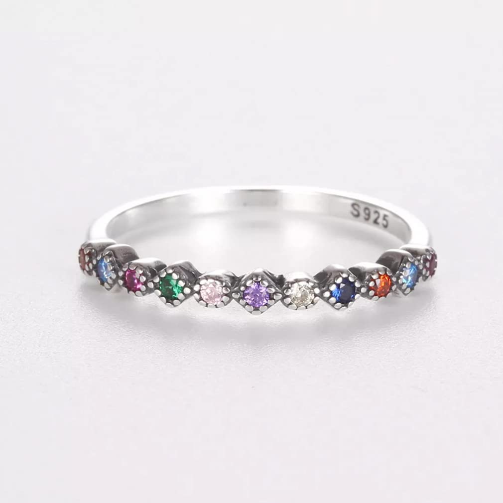 Anelli Femminili impilabili in Argento Sterling 925 Anello da Dito con zirconi Colorati per Donna