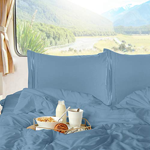 Image of Nestl Blue Heaven Short Queen Sheets for RV, Hotel Luxury RV Queen Sheets Set, 6 Piece Fitted Bed Sheet Set and Pillowcases, Super Soft, Wrinkle-Free, and Breathable Camper Bedding