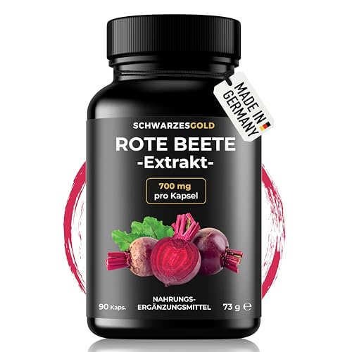 Rote Beete Kapseln Extrakt 4:1-90 Kapseln a 700 mg Hochdosiert - 3 Monats Vorrat - Rote Beete Pulver - Abgefüllt und laborgeprüft in Deutschland, Beetroot, Bete