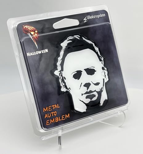 Image of Elektroplate Officially Licensed Michael Myers Halloween Movie All Metal Emblem for Cars, Trucks, and All Auto | Universal Fit at 2.6 inch x 3.45 inch| Weatherproof