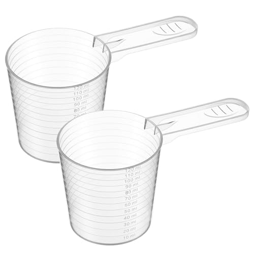 2 Stück Kunststoff Messbecher Set Kleiner Mini Messbecher 120ml Klein Waschpulver Transparent Präzisionsmessbecher mit Skala für Waschmittel Küche Labor Kochen Measuring Cups
