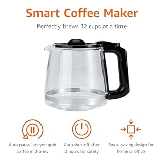 Amazon Basics Programmable 12 Cup Drip Coffee Maker with Glass Coffee Pot (1.9 Qt), Auto Shut-off, Touch Screen, Auto Pause, Removable Filter Basket, Black & Silver