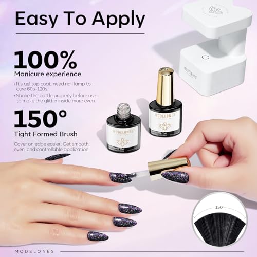 Image of modelones Glitter Gel Nail Polish Top Coat, Rainbow Confetti Gel Top Coat with Scattered Sparkle Shimmer Sequins, Soak Off Long Lasting High Glossy Finish Home Salon DIY Manicure Nail Art