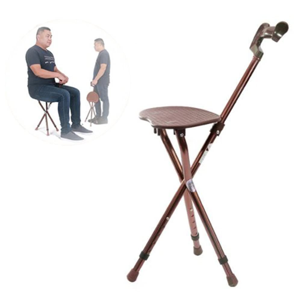 KADEUX Bastón con Asiento Plegables, Bastones con Asiento Telescópicos, Silla Ajustable En Altura, Antideslizante Bastón De Viaje para Mayores, 5 Niveles Regulable