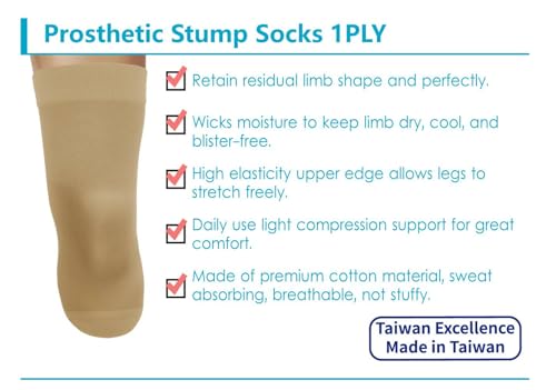 Image of Prosthetic Stump Socks - BK, 1 PLY, Light Compression, Moisture Control, Sensitive Skin, Amputee Socks, Daily use, Breathable, Taiwan Excellence, 4 PCS