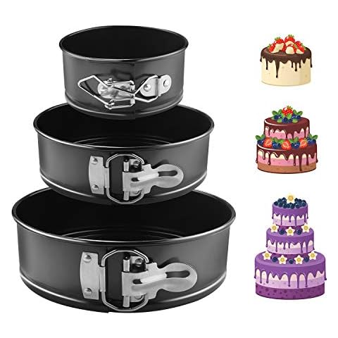 EKKONG Kuchenform Rund Inspiration Springform Cake Pans Runde Backform mit Flachboden Kuchenformen auslaufsicher, antihaftbeschichtet, 3 Größen Enthält 10.16cm/17.78cm/22.86cm Cover