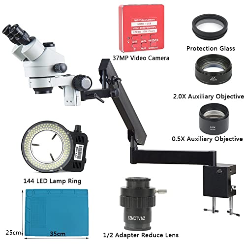 Microscope 3.5X 7X 45X 90X Zoom Simul Focal Trinocular Stereo Microscope 37MP 1080P Camera Articulating Arm