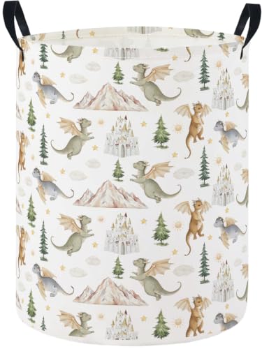Image of Baby Laundry Hamper Basket Baby Hamper for Nursery Boy and Girl Cute Storage Bin Organizer Boho Room Decor(Castle Dinosaur)