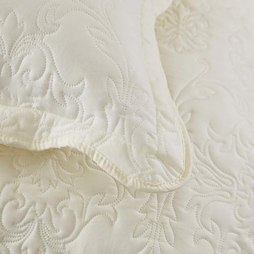 OKYUK 3-Piece Queen Quilt Set Quilted Bedspread Oversized Microfiber Lightweight Coverlet Set with Shams Reversible Printed Coverlet Bedding Set for All Season,220x240cm (Milk White, 220 * 240cm)