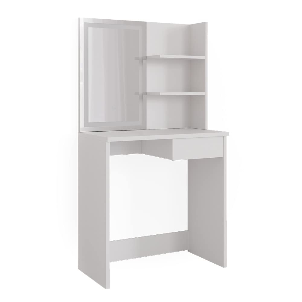 vicco coiffeuse dekos blanc avec tabouret et led