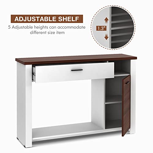 Giantex Console Table 48 Inch Sofa Side Table With Drawer And Cabinet, Entryway Table, Modern Storage Table, Multipurpose Farmhouse Narrow Sofa Table For Living Room, Bedroom, White & Walnut #TOP4