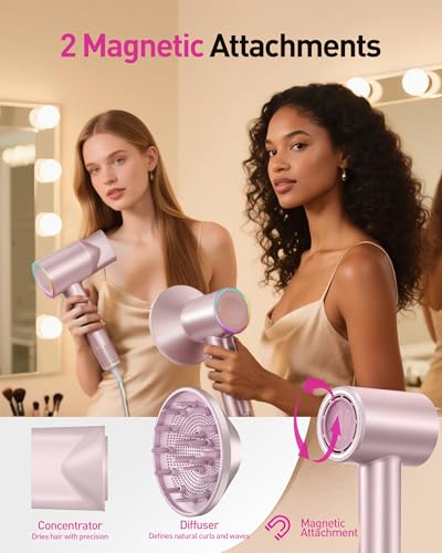 Image of High-Speed Hair Dryer, 160,000 RPM Brushless Motor for Ultra-Fast Drying, 500M Ionic Negative for Frizz Reduce, Low Noise Thermo-Control Blow Dryer with Diffuser for Curly Hair Women and Men,Rose Gold