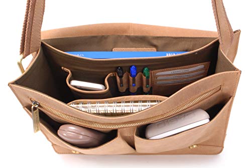 Bucklestone - Herren Leder Schultertasche - Umhängetasche Mittelgroß Passend für einen 15 Zoll Laptop und Notizbuch A4 - Lancaster - Hunter Hellbraun