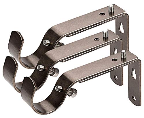 AMIATCH Curtain Rod Bracket Set of 3 for 1 Or 1 1/8 Inch Rods, Adjustable - Antique Silver