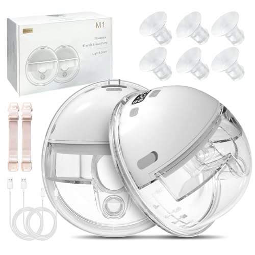 Sacaleches Eléctrico con 4 Modos, 2 Sacaleches Manos Libres, Extractor de Leche Materna Portátil con 2 Ajustadores de Sujetador y Flangia de 17/19/21mm, Bajo Ruido, Libre BPA, con Pantalla Led, Blanco