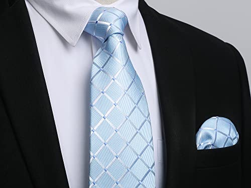 Image of HISDERN Plaid Ties for Men Classic Checkered Tie and Pocket Square Cufflinks Tie Clip Set Woven Men's Necktie Business