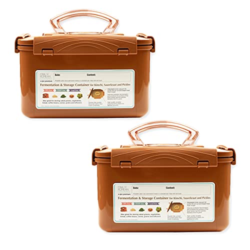 Image of Crazy Korean Cooking Premium Kimchi, Sauerkraut Fermentation and Storage Container with Inner Vacuum Lid, Sandy Brown 1.3 Gal (5.2L) 2 PACK