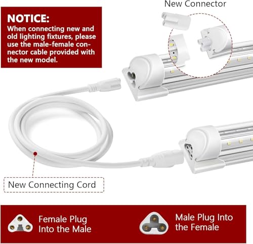 10 Pack 100W 8FT LED Shop Lights, Super Bright 13000LM 5000K T8 LED Garage Light 8 Foot, No RF & FM Interference Linkable Shop Light, 8' LED Shop Lights Hardwired Installation