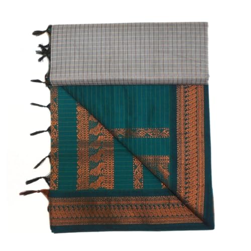 Image of Pure Kalyani Cotton Saree | Zari Border & Blouse Piece - Lata Gadwal Design | Traditional Saree
