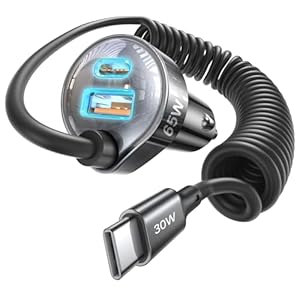LISEN 65W Car Charger USB C Fast Charging, PD3.0& QC3.0 Car Charger Adapter with 5ft 30W USB C Coiled Cable, Car Phone Charger for iPhone 15 Pro Max Plus Samsung Galaxy S24 IPad Air Pro