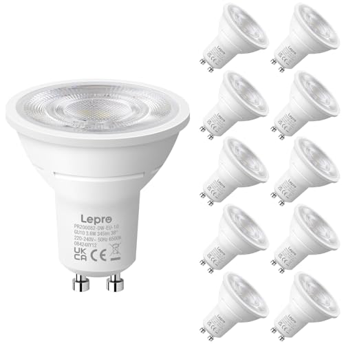 Lepro GU10 LED Spotlight Bulbs 3.6W, Cool White 6500K, 345lm, 50W Halogen Spot Light Bulbs Equivalent, Energy Saving GU10 Daylight Bulbs, No Flickering, Non-dimmable, Pack of 10