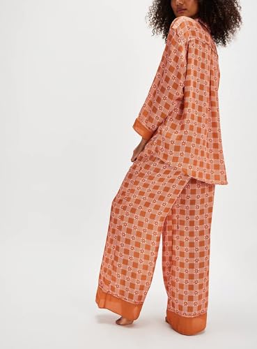 Image of LILTWIST Silk Satin Pajamas Set for Women 2 Piece Floral Pjs Wide Leg Lounge Pants Set Long Sleeve Button down Pj Shirts Set