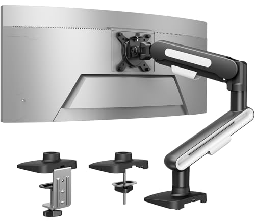 Image of HUANUO Ultrawide Monitor Arm for 13 - 40 inch Screens, NITROGLIDE Single Monitor Mount Holds up to 26.4lbs, Adjustable Monitor Stand with C-Clamp & Grommet Base, VESA Mount 75x75mm /100x100mm