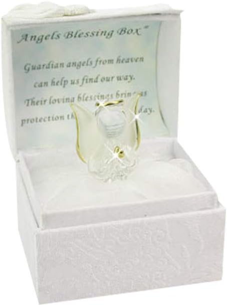 Angel Blessing Box, Guardian Angels Gift Decor, Heart-warming Prayer, Catholic Crystal Glass Figurines in beautiful Box Holder, Blessing Present (Angels Blessing Box-White)