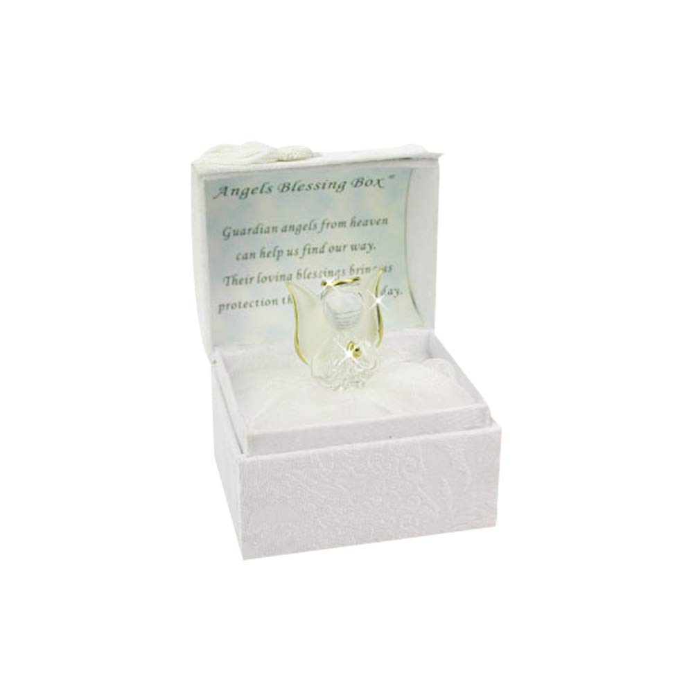 Angel Blessing Box, Guardian Angels Gift Decor, Heart-warming Prayer, Catholic Crystal Glass Figurines in beautiful Box Holder, Blessing Present (Angels Blessing Box-White)